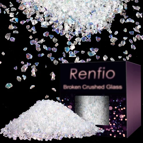 Renfio Fragmentos de purpurina de vidrio triturado roto de 0.079 a 0.157 pulgadas, irregulares, pequeños chips metálicos gruesos, 7 onzas (7.05 oz)
