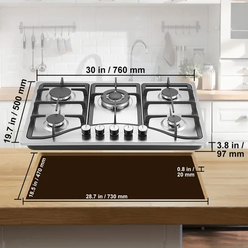 Miniatura 8 de Happybuy Cocina de gas de 30 pulgadas, estufa de gas integrada de 5 quemadores, estufa de gas convertible de 12250 BTU NG/LPG, protección