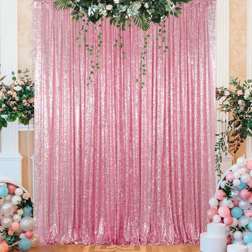 Miniatura 21 de ShinyBeauty Cortinas de Lentejuelas 2 Paneles 2ftx8ft Wine Telón de Fondo con Brillantina para Videos de YouTube Cortinas de Lentejuelas Borgoña