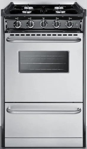 Summit Appliance TNM1107BRW - Cocina de gas de 20 pulgadas de ancho estilo deslizante en acero inoxidable con quemadores abiertos, ventana de horno,