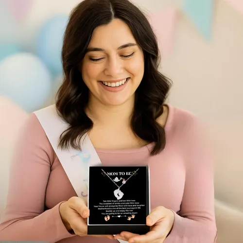 Miniatura 7 de Regalo para mamá – Collar con colgante de pies de bebé con una tarjeta de mensaje, regalo de embarazo para madres primerizas que esperan mujeres