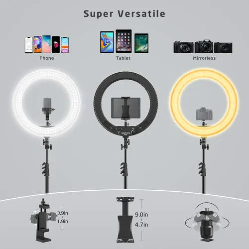 Miniatura 6 de Anillo de luz de 18 pulgadas con soporte, 60 W bicolor 3000-5800K anillo de luces profesionales con trípode para maquillaje Vlog, anillo grande
