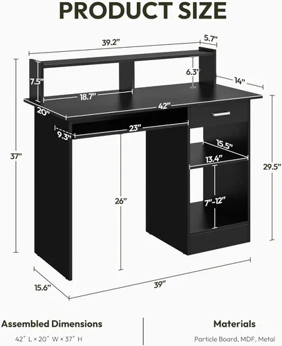Miniatura 3 de Yaheetech Escritorio de Computadora de Madera para Casa y Oficina con Cajones y Bandeja Extraíble para Teclado, Escritorio de Estudio y Escritura