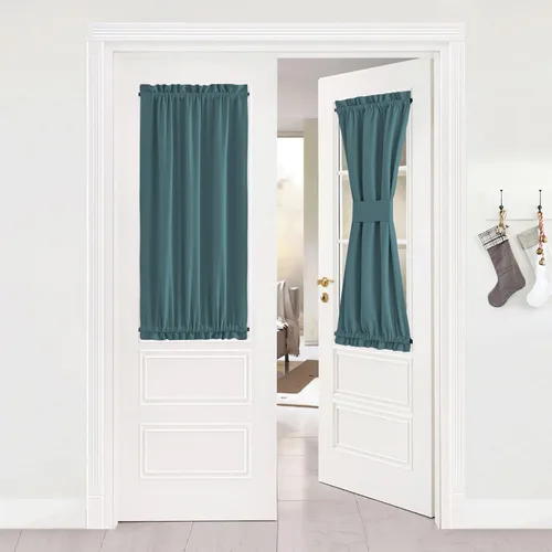 Miniatura 377 de NICETOWN Cortinas opacas unicolor con aislamiento térmico para puerta francesa, granja, oscurecimiento de habitación, puertas y ventanas de Marrón