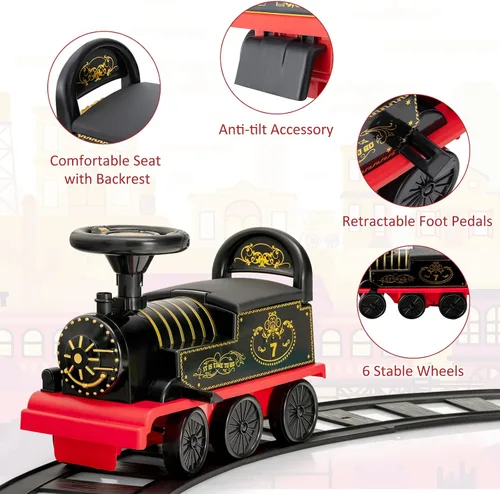 Miniatura 3 de Costzon Juguetes para montar, tren eléctrico de 6 V con pistas, asiento de almacenamiento, luces intermitentes y música, respaldo, dispositivo