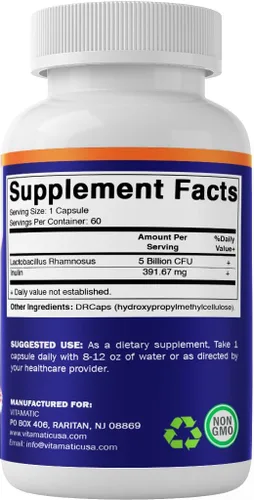 Miniatura 8 de Vitamatic Lactobacillus Rhamnosus 5 mil millones por cápsula DR (10 mil millones por 2 cápsulas) – 60 unidades – Apoyo digestivo avanzado e