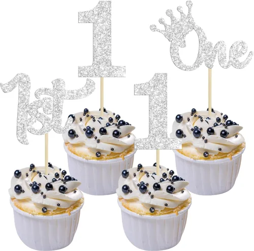 Miniatura 29 de 24 piezas de adornos para cupcakes de tercer cumpleaños, adornos para cupcakes de tercer cumpleaños con purpurina, tres adornos para cupcakes
