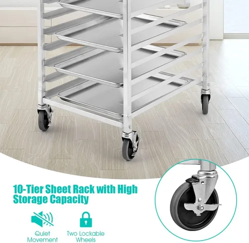 Miniatura 3 de ReunionG Estante para panecillos de 10 niveles, estante para panadería con 2 ruedas bloqueables, carrito de refrigeración de almacenamiento