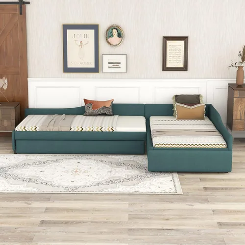 Miniatura 11 de MERITLINE Sofá cama de tapicería de tamaño individual con nido y diseño de carga USB, nido puede ser plano o erigido, sofá cama con tablas,