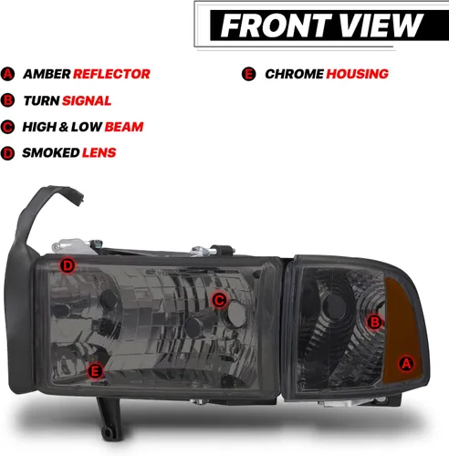 Miniatura 2 de M-AUTO Conjunto de faros delanteros con luces de esquina Compatible con Dodge Ram 1500 2500 3500 modelos no deportivos de 1994-2002, lado