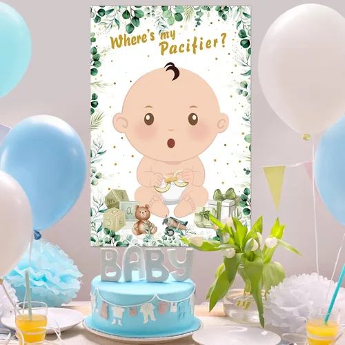 Miniatura 7 de Hxezoc Juegos de baby shower Pin The Chupete en el juego del bebé con 36 calcomanías para chupete, juegos de póster de bebé verde grande para fiesta