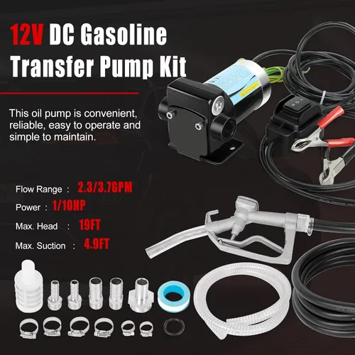 Miniatura 3 de 12V CC Bomba de transferencia de combustible/gasolina con cables de conexión, bomba reversible mejorada, protección térmica, control de interruptor