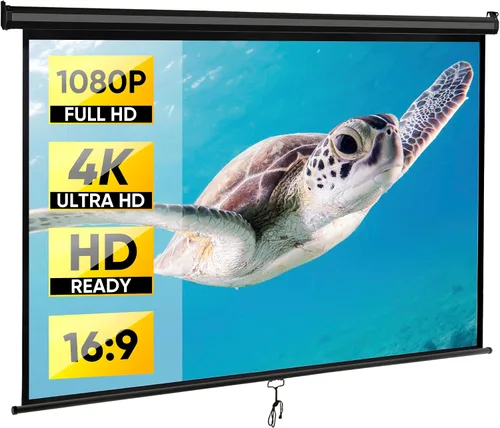 Miniatura 9 de Pantalla de proyector de 80 pulgadas 16:9 HD, portátil, manual, extraíble, pantalla panorámica retráctil montada en el techo para cine en casa