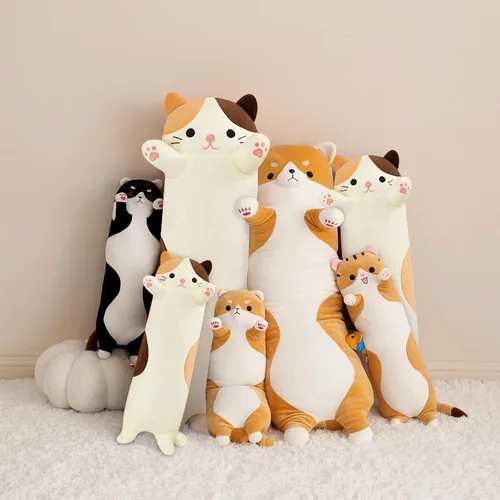 Miniatura 7 de PEACH CAT Almohada de felpa de gato de 19.6 pulgadas de largo, lindos animales de peluche de gatito, juguetes de peluche suaves, regalos para niños