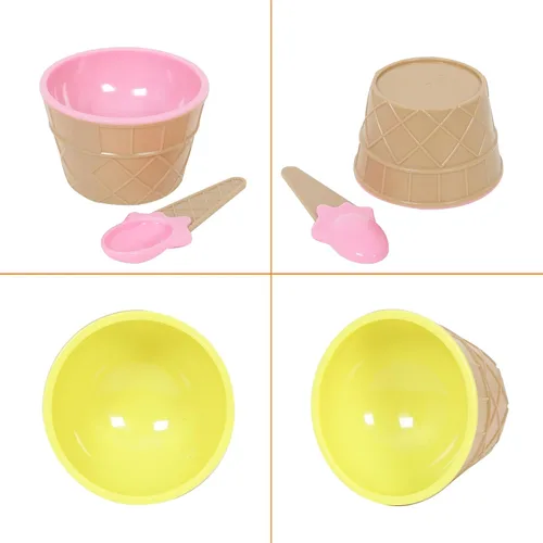 Miniatura 5 de Hbaushun Paquete de 6 cuencos de plástico para helado con cucharas, tazas de helado de plástico reutilizables, juego de cuencos de crema