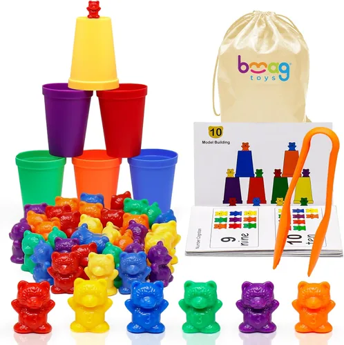 Bmag Contar osos con tazas de clasificación a juego, juguetes de aprendizaje preescolar, juegos de reconocimiento de color y matemáticas, juguete