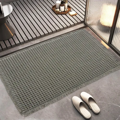 Miniatura 14 de Alfombras de baño de punto gofre, estilo bohemio, súper absorbente, antideslizante, lavable, ultra suave, con parte trasera de goma, tapetes de baño