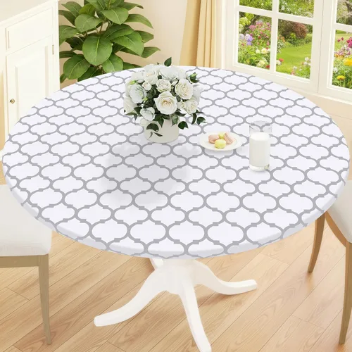 Miniatura 34 de Smiry Mantel redondo de pícnic, fundas de mesa elásticas impermeables para mesas de 18 a 24 pulgadas, manteles de vinilo con parte trasera