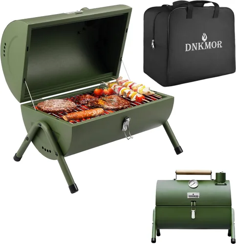 Miniatura 12 de DNKMOR NEGRO - Parrilla de carbón portátil, ahumador de barbacoa al aire libre, parrilla pequeña para cocinar al aire libre, patio trasero