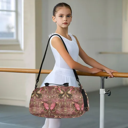 Miniatura 6 de Peach Gold Vintage Butterfly Gym Duffel Bag with Shoes Compartment Lightweight Kids Overnight Bag for Beach Swim Pool Sports bolso para gym mujer