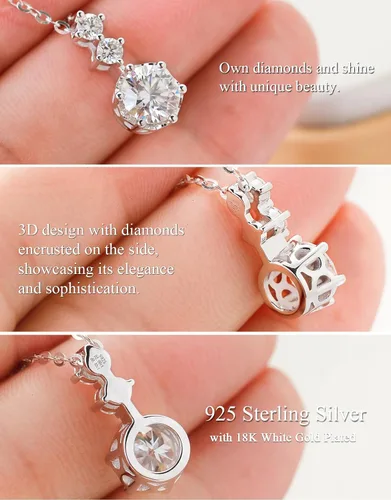 Miniatura 3 de Moissanite Pendant Necklace,3 Stones 2CT Round Cut S925 Eternity Diamond Pendant Necklace,Hypoallergenic Anniversary Birthday Wedding Bridal Jewelry