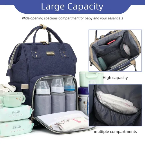 Miniatura 6 de Mochila para pañales, bolsas de pañales para bebés, niñas y niños, bolsas de bebé para mamás papás, bolsa cambiadora de pañales con bolsillos Azul