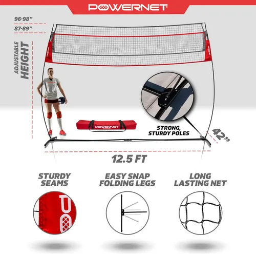 Miniatura 3 de PowerNet Red de voleibol portátil para entrenamiento en el patio trasero, equipo de práctica de voleibol en interiores y exteriores, ideal