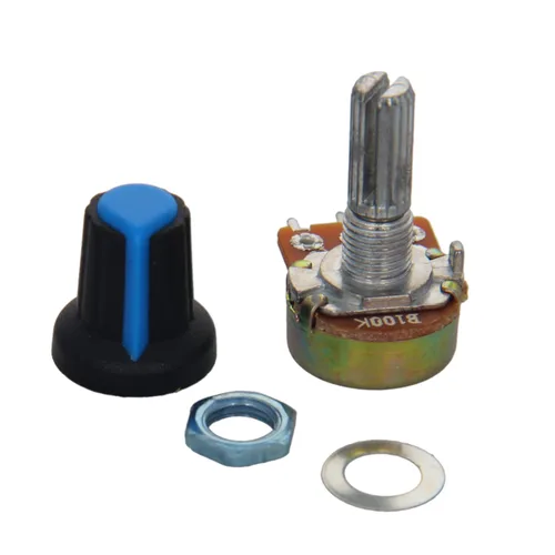 Miniatura 12 de Heyiarbeit Potenciómetro de película de carbono WH148 de 100 K Ohm, potenciómetro giratorio de una sola vuelta con pomos negros, 3 pines, 0.591 in