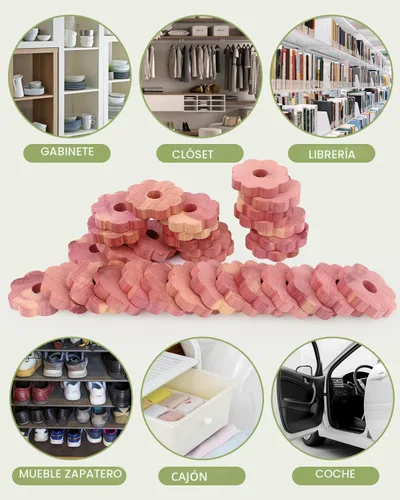 Miniatura 4 de Aryiten Bloques de cedro para almacenamiento de ropa, paquete de 32 anillos de cedro, tablones de cedro aromático para almacenamiento de ropa
