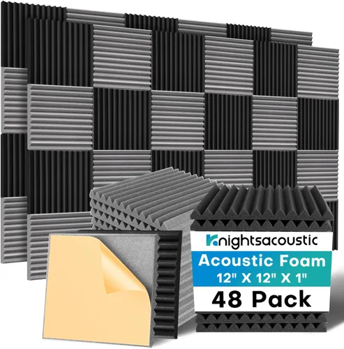 Miniatura 29 de Knightsacoustic Paquete de 24 paneles acústicos de espuma a prueba de sonido con autoadhesivos para pared, 12 x 12 x 1 pulgadas, de alta densidad