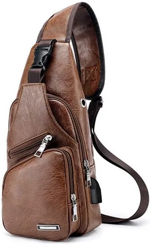 Miniatura 4 de Bolso de carga USB para hombre, bolso de pecho para hombre, bolso de hombro de PVC PU personalizado, paquete diagonal, bolsa de viaje de mensajero
