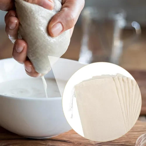 Miniatura 6 de 100 bolsas de estopilla para colar, bolsas de muselina reutilizables con filtro de té, filtro de té con leche, colador de queso, ropa de queso