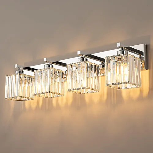 Miniatura 9 de Lámpara de tocador moderna de 2 luces de níquel cepillado, lámpara de tocador de cristal, luz de pared de baño, accesorios de iluminación de baño