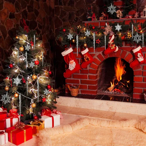 Miniatura 7 de Chuangdi 72 adornos de carámbano de copo de nieve para árbol de Navidad, carámbanos con purpurina retorcida, decoración de gota de acrílico