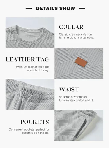 Miniatura 3 de JMIERR Conjunto de 2 piezas para hombre con cuello redondo, sudadera de jacquard y pantalones deportivos