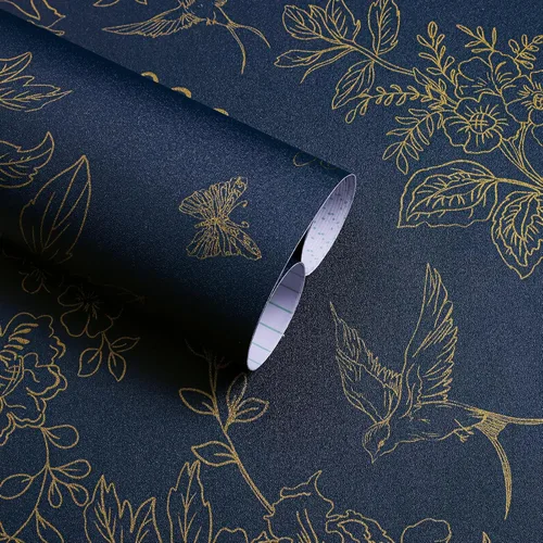 Miniatura 14 de Froluya Papel tapiz floral azul oscuro para despegar y pegar, papel de contacto floral vintage de 16.9 x 118.1 pulgadas, papel tapiz de pájaro