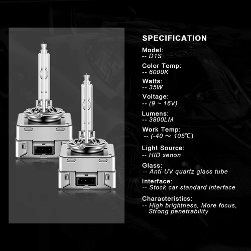 Miniatura 3 de WinPower D1S - Bombilla de xenón HID para faros delanteros, 6000 K, blanco frío, 35 W, base de stents metálicos, luces de reemplazo de haz alto