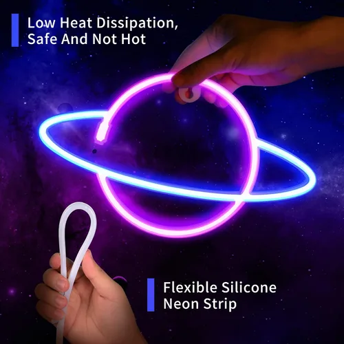 Miniatura 2 de Letreros de neón para decoración de pared, 3 luces LED de neón para dormitorio, USB o pilas, con luz espacial con temática de planeta alienígena