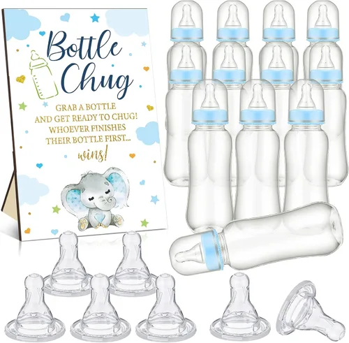 Miniatura 22 de TrelaCo Safari Cool Baby Shower Games Bottle Chug Sign Wooden Jungle Animals Set de regalo para revelación de género suministros de fiesta y 12