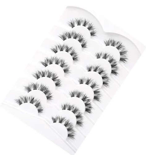 Miniatura 494 de Pooplunch - Pestañas postizas finas de visón sintético, estilo ojo de gato, naturales, cruzadas, tipo racimo, efecto 8D de volumen, tiras