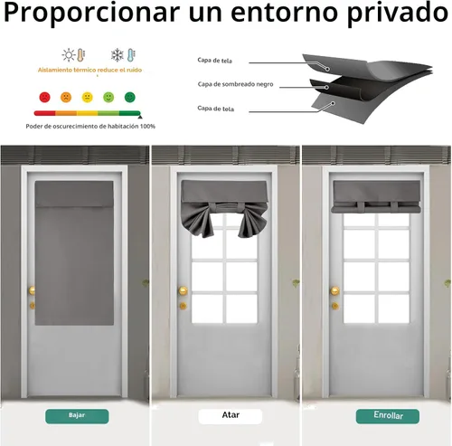 Miniatura 5 de WdFour Cortinas para Puerta Francesa para Privacidad, Paneles de Puerta Tricia Fáciles de Instalar, Cortina de Luz Lateral para Puerta Delantera