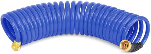 Miniatura 2 de HoseCoil Manguera de agua autoenrollable para jardín, RV, exteriores de 3/8 pulgadas, Azul