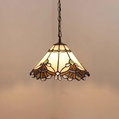 Miniatura 4 de Bieye L11058 Baroque Tiffany Style Stained Glass Ceiling Pendant Light Fixture for Home Decor (White, 13-inches Wide)