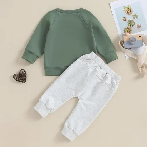 Miniatura 81 de Conjunto de ropa de otoño e invierno para bebé niño pequeño, sudadera de manga larga con colores contrastantes, pantalones elásticos para recién