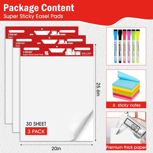 Miniatura 3 de VISCOO Thickened Sticky Easel Pad, 20 x 23 Inches Flip Chart Paper for Teachers,Giant Self-Stick Chart Paper for Wall, Anchor Chart Paper for Office