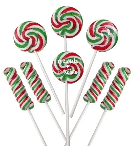 Miniatura 2 de Paletas de caramelo navideñas - 24 paletas festivas envueltas individualmente al por mayor - 18g remolinos y 12g pop retorcido