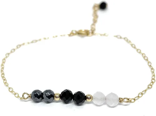 Miniatura 5 de Pulsera de protección empática hecha a mano, turmalina negra, cuarzo rosa, hematita, pulsera de amatista, relleno de oro, minimalista, piedra