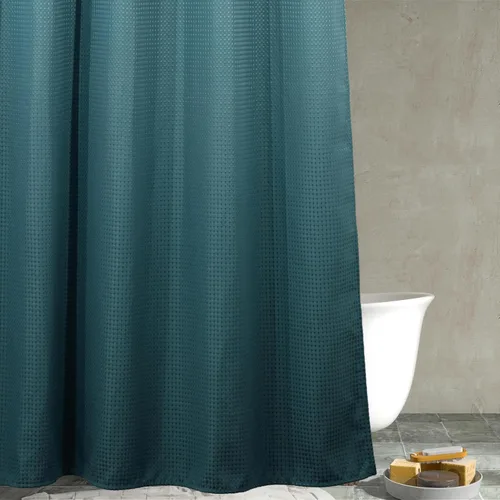 Miniatura 13 de Cortina de ducha negra con tejido de gofre: cortinas de ducha de tela texturizada resistente para baño, repelente al agua, 256 GSM, cortina de baño