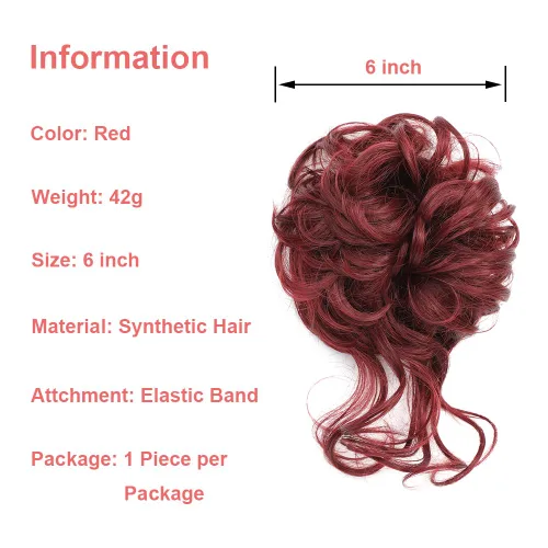 Miniatura 3 de KETHBE - Pieza de pelo con moño desordenado, extensiones de pelo rizado con banda elástica, horquillas para moño ondulado para mujeres (Rojo)