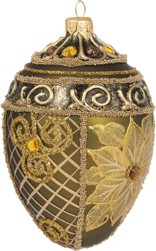 Miniatura 8 de Fabergé Huevo - Adorno para árbol de Navidad de vidrio soplado de 5 pulgadas, diseño de flor de pascua, color borgoña mate, 5 pulgadas